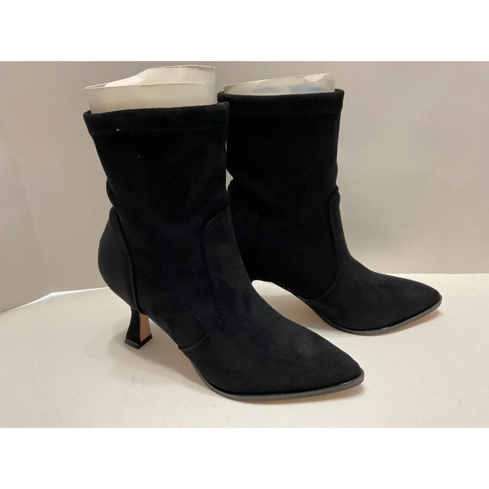 Modern Rebel Tori Black Faux Suede Pointed Toe Kitten Heel Ankle Boots Size8 Sh9